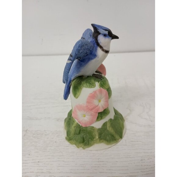 Vintage 2001 Avon Ceramic Blue Jay and Flower Bell Collectible Cottagecore - Picture 6 of 11